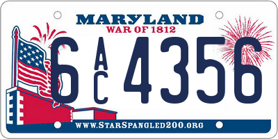 MD license plate 6AC4356