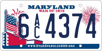 MD license plate 6AC4374