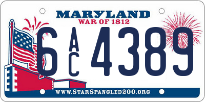 MD license plate 6AC4389