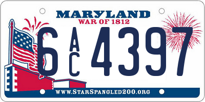 MD license plate 6AC4397