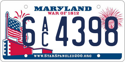 MD license plate 6AC4398