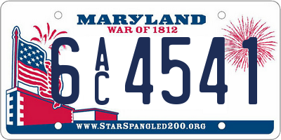 MD license plate 6AC4541