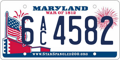 MD license plate 6AC4582