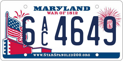 MD license plate 6AC4649