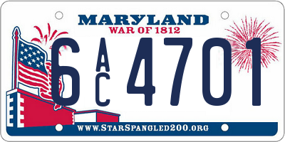 MD license plate 6AC4701