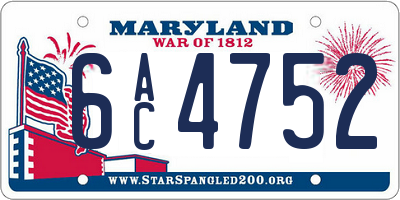 MD license plate 6AC4752