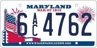 MD license plate 6AC4762