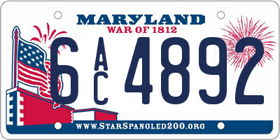 MD license plate 6AC4892