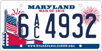 MD license plate 6AC4932