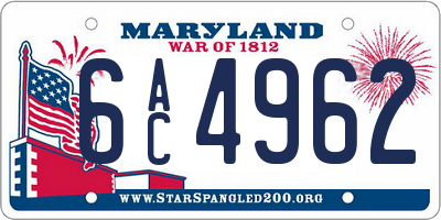MD license plate 6AC4962
