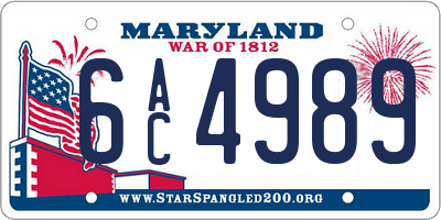 MD license plate 6AC4989