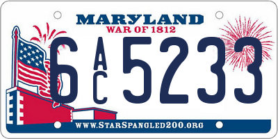 MD license plate 6AC5233