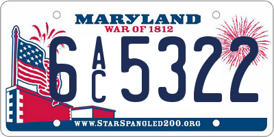 MD license plate 6AC5322