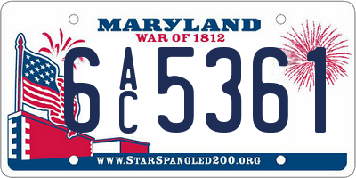 MD license plate 6AC5361
