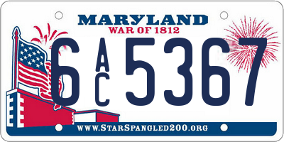 MD license plate 6AC5367