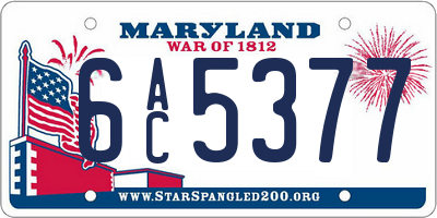 MD license plate 6AC5377