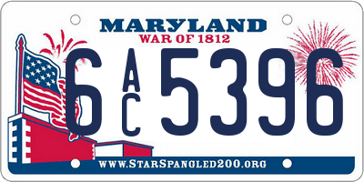 MD license plate 6AC5396