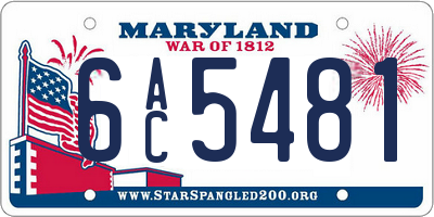 MD license plate 6AC5481