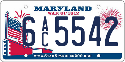 MD license plate 6AC5542