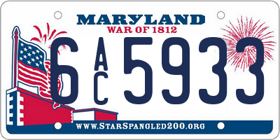 MD license plate 6AC5933