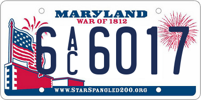 MD license plate 6AC6017