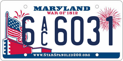MD license plate 6AC6031