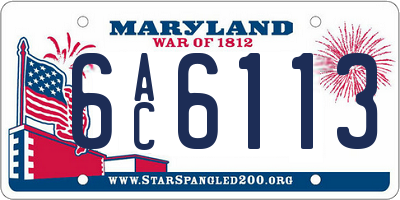 MD license plate 6AC6113