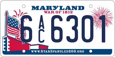 MD license plate 6AC6301