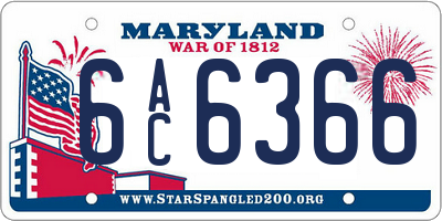 MD license plate 6AC6366