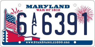 MD license plate 6AC6391