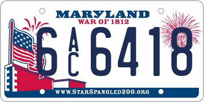MD license plate 6AC6418