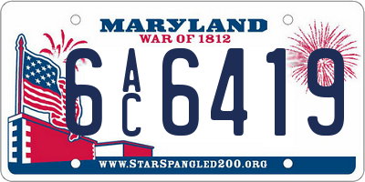 MD license plate 6AC6419
