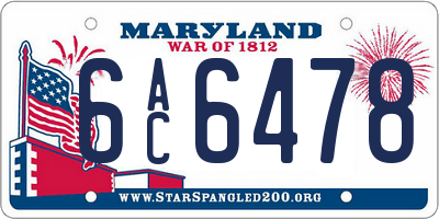 MD license plate 6AC6478