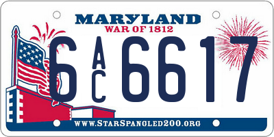 MD license plate 6AC6617