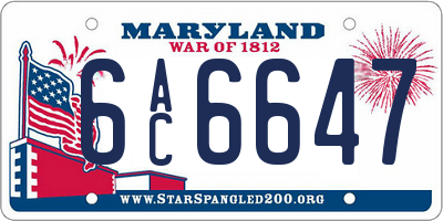 MD license plate 6AC6647