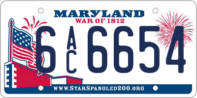 MD license plate 6AC6654