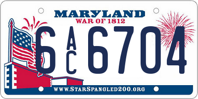 MD license plate 6AC6704