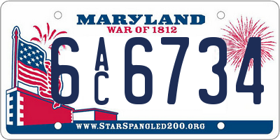 MD license plate 6AC6734
