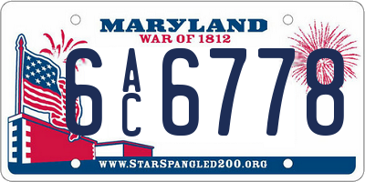 MD license plate 6AC6778