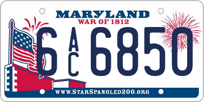 MD license plate 6AC6850