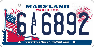 MD license plate 6AC6892