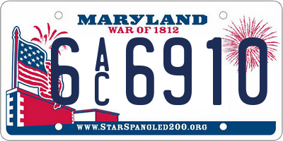 MD license plate 6AC6910