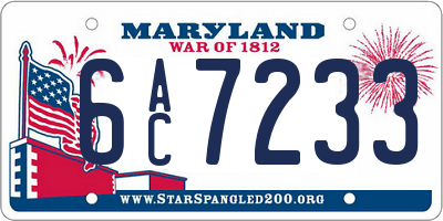 MD license plate 6AC7233