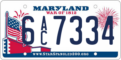 MD license plate 6AC7334