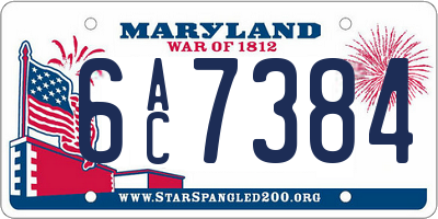 MD license plate 6AC7384