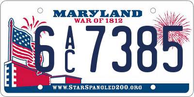 MD license plate 6AC7385