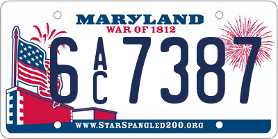 MD license plate 6AC7387