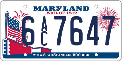 MD license plate 6AC7647
