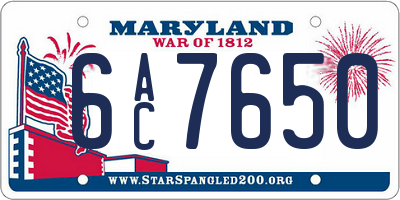 MD license plate 6AC7650