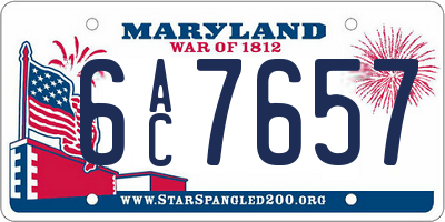 MD license plate 6AC7657